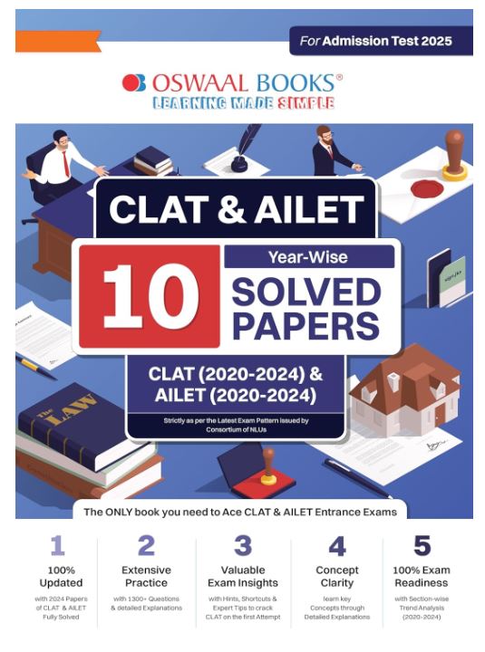 Oswaal CLAT & AILET 10 Previous Years Solved Papers - Year-Wise CLAT (2020 -2024) & AILET (2020 - 2024) 